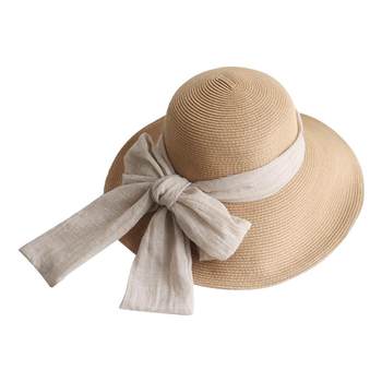Gu dou space basin hat travel korean long ribbon bow