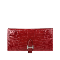 (Self-operated) Second-hand Hermes-Hermes 99 new unused crocodile leather Bearn womens long wallet