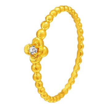Old temple pure gold 999 ancient diamond four-leaf clover solid bean ring gold inlaid with diamonds simple and luxurious