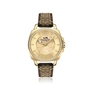 COACH蔻驰手表女BOYFRIEND老花皮表带镶钻石英表送女生圣诞礼物