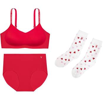 ລົງຊື່ 278 Victoria's Secret anti-gravity micro push-up seamless bra underwear bridal set socks red panties