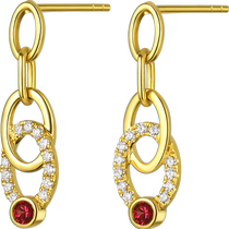 Lukfook Jewelry Geometric Ruby Colored Gold Earrings Glossy 18k Gold Diamond Earrings for Women Pricing cMDSKE0045Y