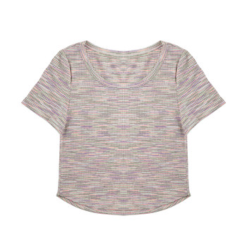 ໃບຫນ້າໃຫຍ່ Jing ໄຂມັນເລັກນ້ອຍ custom neck round right shoulder elastic short sleeves large size women fat mm slimming 2024 new popular T-shirt summer