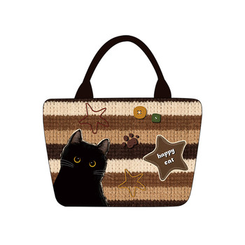 Ni rui cute black cat print handbag