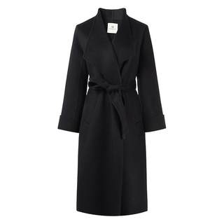 秋水伊人赫本风大翻领长款羊毛大衣2025秋冬新款本布收腰毛呢外套