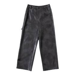 OctopusMe workwear straight PU leather pants men's original niche design retro casual trousers spring and autumn