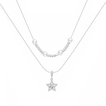 Ajidou necklace women's pearl star double layer stacking design niche light luxury temperament clavicle chain
