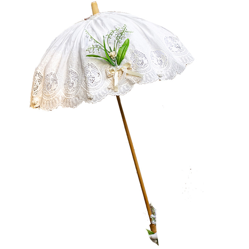 [claLily of the Valley] Six-pointed star original Lolita handmade vintage retro Lolita long-handled lace antique umbrella