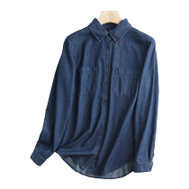 Dark Blue Denim Shirt Woman Spring Autumn 2024 New Korean Version Loose slim fit and stacked wearing shirt bottom blouse