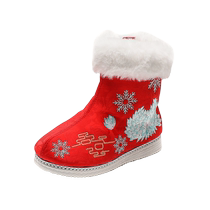 Hanfu shoes girls embroidered shoes childrens cotton shoes winter velvet thickened ethnic style costume New Years shoes short boots