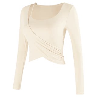 蜜桃女孩带胸垫瑜伽服上衣运动长袖修身显瘦跑步普拉提训练健身服