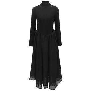 COCOBELLA赫本风针织拼接连衣裙小黑裙女秋优雅大摆长裙FR0008-2