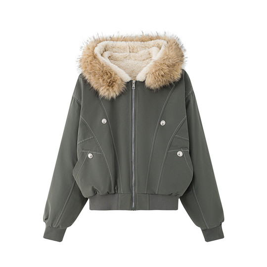 2025复古座山雕可拆卸毛领棉服女冬季派克服宽松加厚短款工装外套