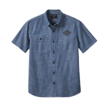 Harley-Davidson chambray blue shirt motorcycle pure cotton stain-resistant lazy autumn and winter mens denim shirt short sleeves