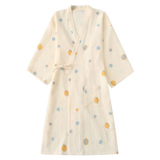Nightdress nightgown women's summer cotton gauze kimono spring and autumn thin section Japanese home service Japanese men's bathrobe pajamas