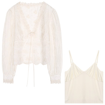 Luoluo gongjie white two-piece lace shirt for women