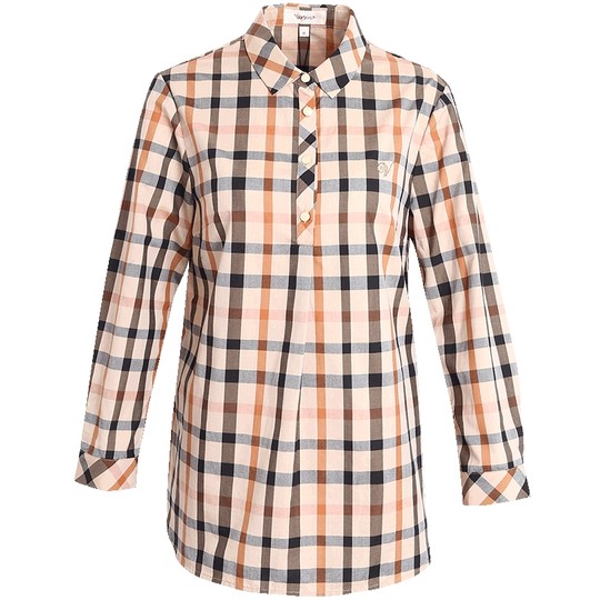 versino梵思诺四季款纯棉格纹女士长袖衬衣女复古英伦格子衬衫女