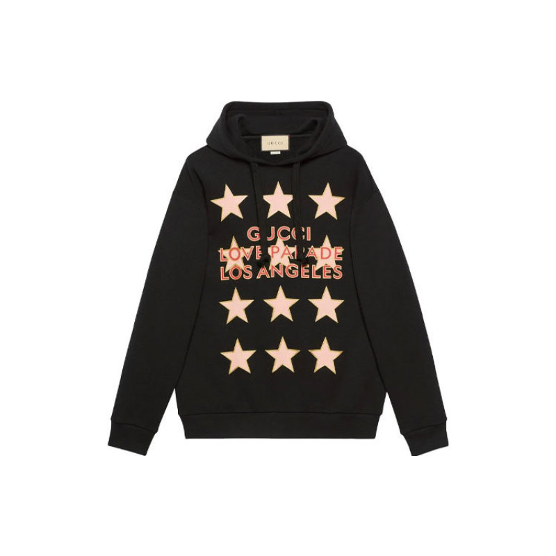 GUCCI SS22 几何图案字母印花宽松休闲连帽套头长袖卫衣 女款 黑