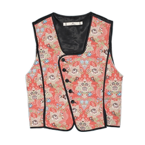 (Same style in the mall) EIN retro Chinese brocade jacquard bump material splicing square collar vest 24 early spring new style