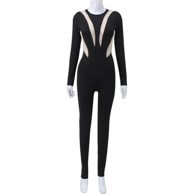 CNYISHE high-waisted mesh patchwork jumpsuit