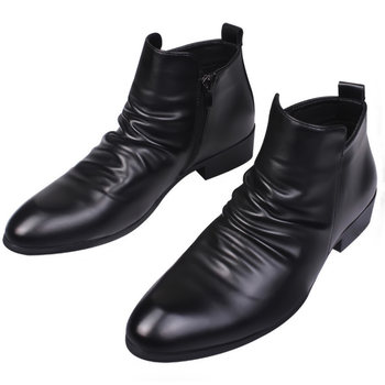 Martin boots men's short boots high-top leather shoes men's British Korean style pointed leather boots ເກີບຜູ້ຊາຍທີ່ມີຄວາມສູງເພີ່ມຂຶ້ນດູໃບໄມ້ລົ່ນແລະລະດູຫນາວເກີບຜູ້ຊາຍ