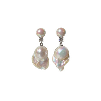 Natural Irregular-Shaped Moissanite Baroque Pearl Earrings Double Pearl Dazzling Luxury Aurora Colorful Earrings for Women
