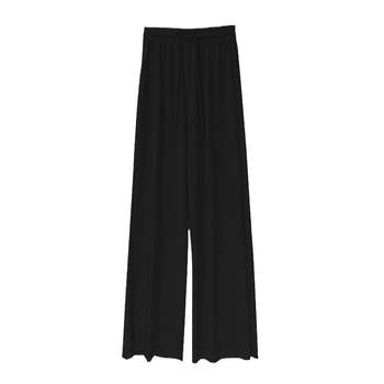 ໂສ້ງຂາກວ້າງຂາກວ້າງສຳລັບຜູ້ຍິງໃນລະດູຮ້ອນ ໂສ້ງຂາຍາວແອວສູງ ແລະ ໂສ້ງໄຂມັນ mm plus size slimming loose floor-length black pants straight