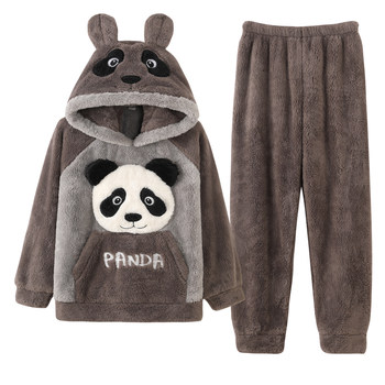 Men's winter thickened coral velvet cartoon pajamas long sleeves