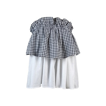 Fresh and Simple Plaid Short Camisole with Chest Wrap and Pure Cotton Splicing, Can Be Worn as Outerwear, Babydoll Shirt, Plus Size Women's Summer Top