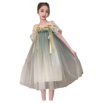 Girls Summer Dress 2024 New Style Childrens Super Fairy Hanfu Princess Dress Summer Retro Mesh Skirt