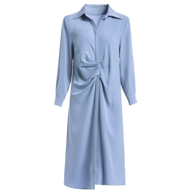 Japanese gentle drape shirt dress blue dress