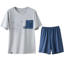 Hengyuanxiang mens pajamas mens summer short-sleeved pure cotton shorts set can be worn outside home clothes pure cotton summer thin