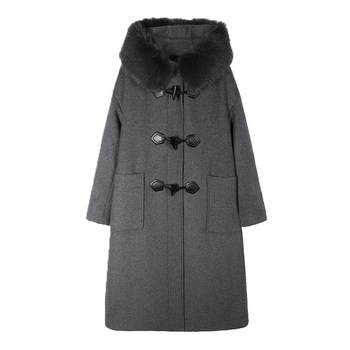 尚静大毛领中长款羽绒大衣女冬新款羽绒内胆加厚保暖毛呢呢子外套