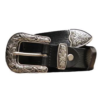 Pi xuan ge women's large silver buckle first layer cowhide
