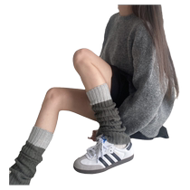 Knitted Socks Sleeve Autumn winter wool line Coloured splicing leg sleeves Brief about 100 lapped heaps Sox grey warm socks Calf Socks