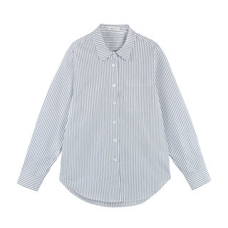Maven Lin 蓝色条纹衬衫女春装新款法式长袖衬衣设计感叠穿上衣