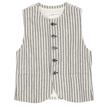 (Literary Commuting) puretea tea linen blended striped vest womens lace contrast material 2024 spring new product