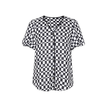 Disennis new summer shirt fashionable temperament V-neck design retro checkerboard print chiffon shirt for women