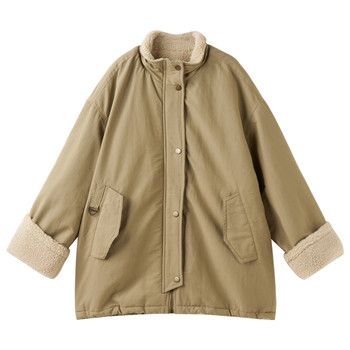 Korean style mid-length lambswool jacket parka trench coat