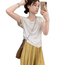 Solid color drawstring ice silk mask vest for women 2024 summer new style Korean version thin short-sleeved T-shirt sleeveless top