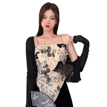 New Chinese style ink print camisole womens design niche one-word tube top cardigan two-piece top