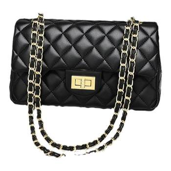 Hong kong brand genuine leather bag women's rhombus crossbody bag trendy