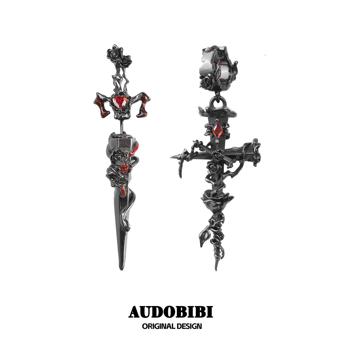 Niche Original Rose Cross Earrings Thorn Nail Ear Accessories High-End Dark Style Ear Cuffs