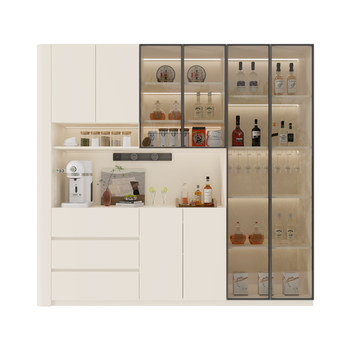 Guofen solid wood arc sideboard against the wall one-piece modern simple cream style living room glass door wine cabinet storage cabinet