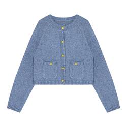 Fan Lomahair Iceland Blue Knitted Cardigan Sweater Jacket Women's 2023 Spring and Autumn New Lazy Style Top