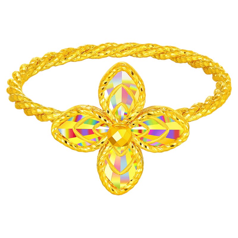 Gold Supreme Flash Drunken Gold Four-leaf Clover Ring Women's Hard Foot Gold Women's Ring Colorful Gold Rainbow Twist Twisted Wire Ring