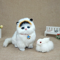 Толстый белый кот с искусственным мехом - черный лоб, зайчик, колокольчик + галстук-бабочка