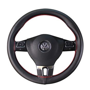 Car steering wheel cover genuine leather hand-stitched all-season non-slip