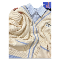2024 Autumn Retro Letter Embroidered V-neck Cardigan Loose and Chic Niche Lazy College Style Knitted Top for Women