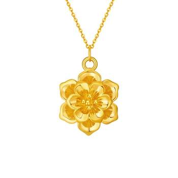 Zhou taisheng gold pendant pure gold peony flower gold pendant necklace as a holiday birthday gift for girlfriend, wife and mother